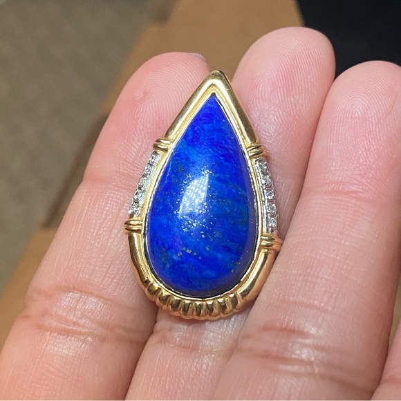 14K Lapis Lazuli Diamond Teardrop Pendant - Picture 11 of 17